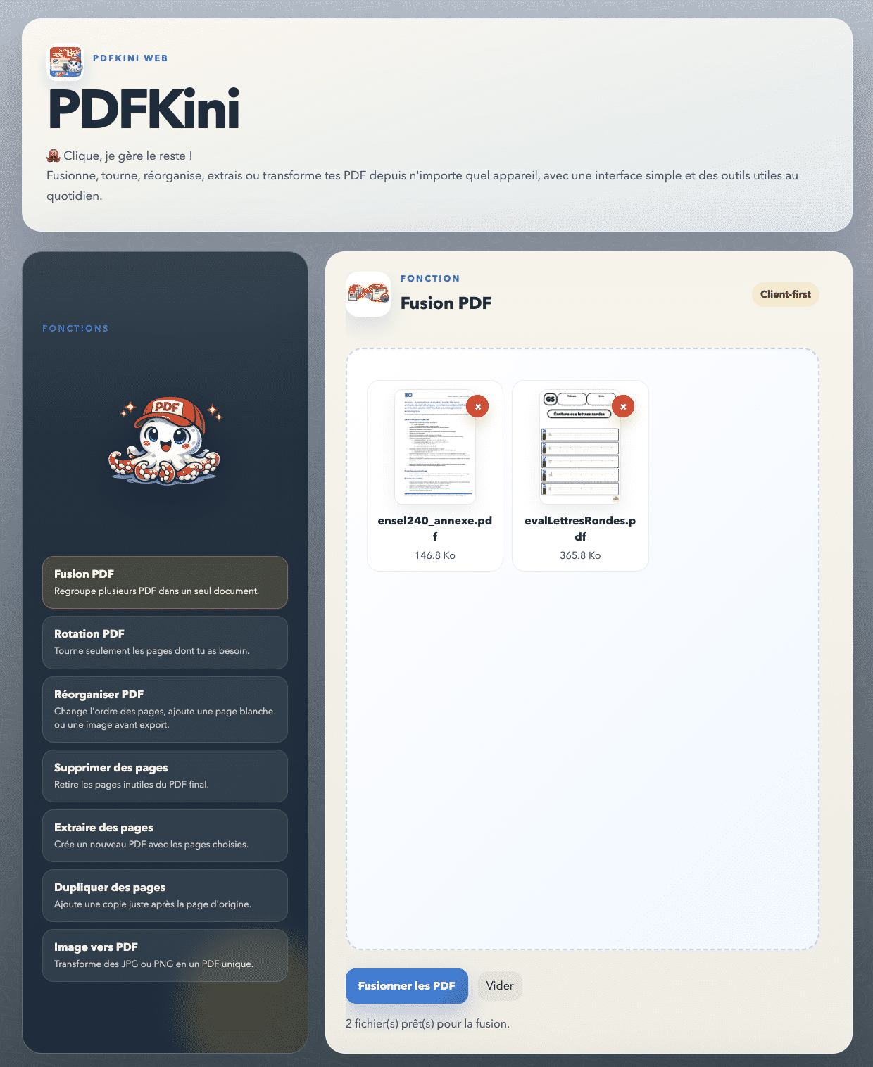 PDFKini – fusion de plusieurs PDF
