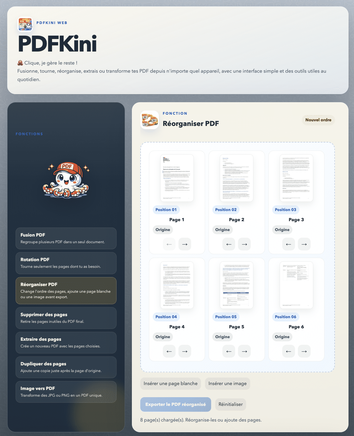 PDFKini – réorganisation des pages