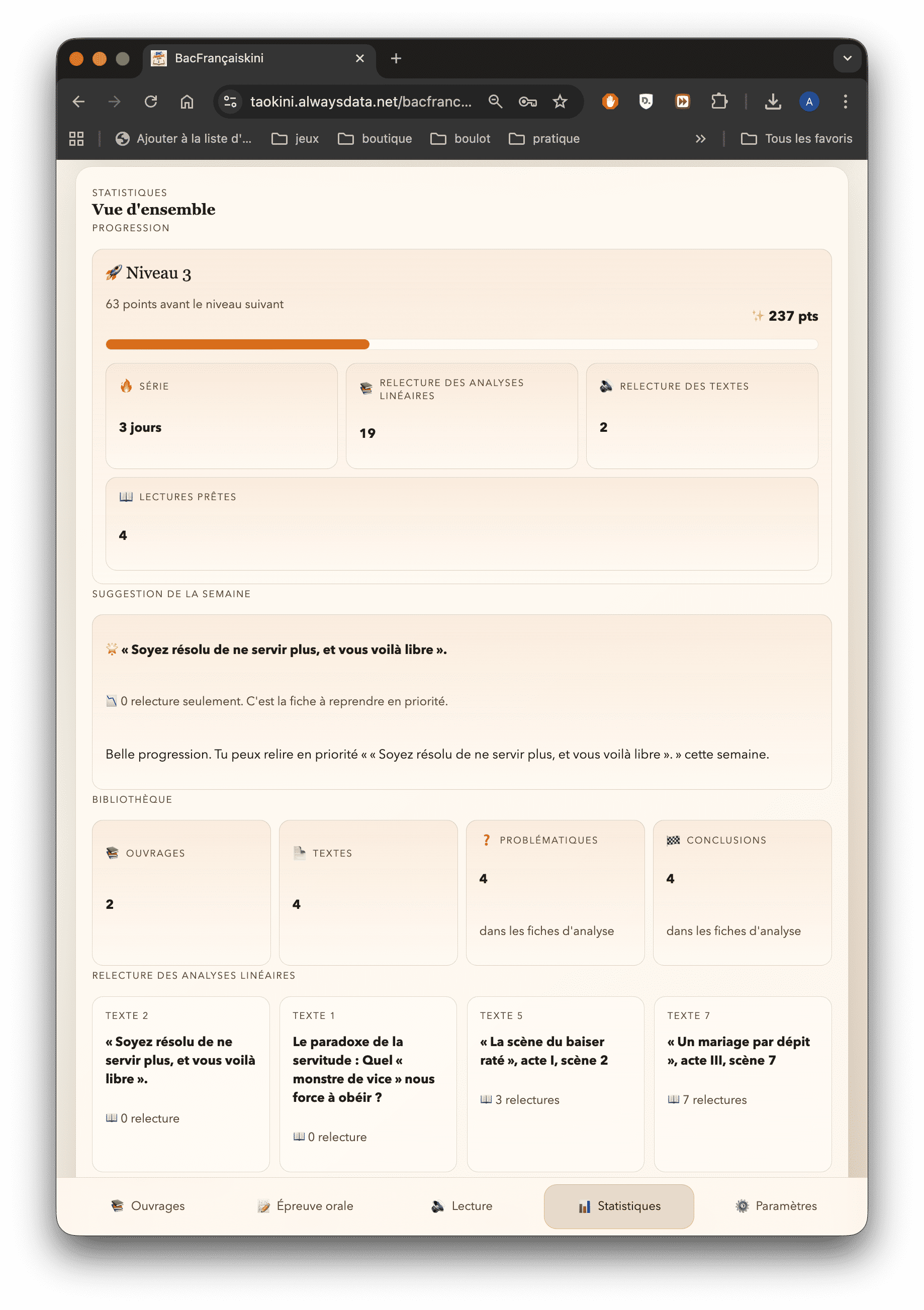 Statistiques BacFrancaisKini