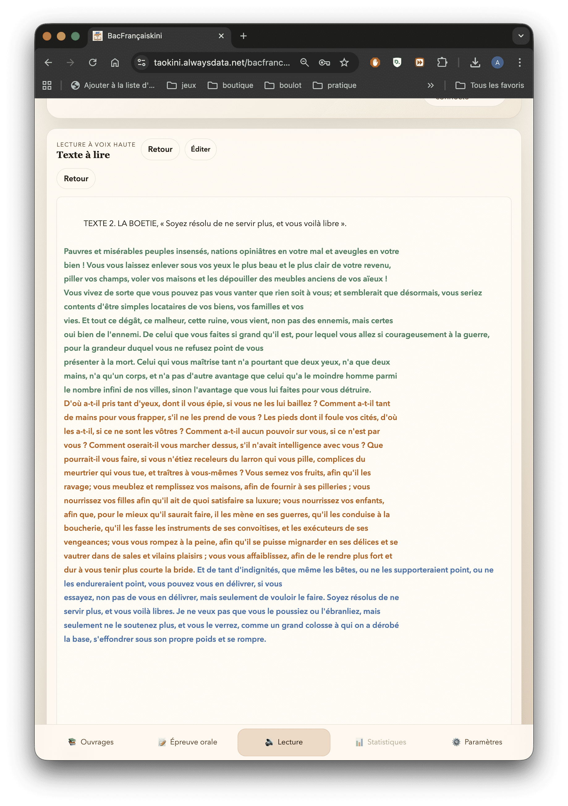 Texte coloré BacFrancaisKini